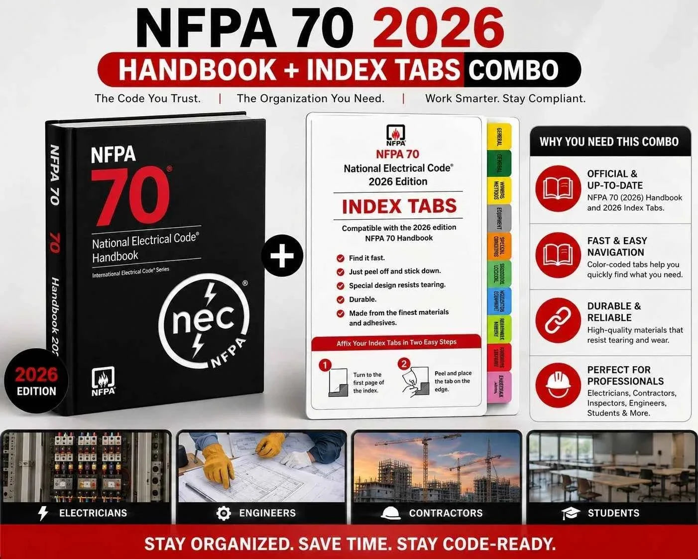 NEC 2026 Handbook Hardcover + Official Index Tabs 2026 | 2-Piece Combo Set